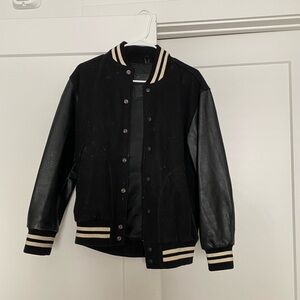 Roots letterman leather jacket
